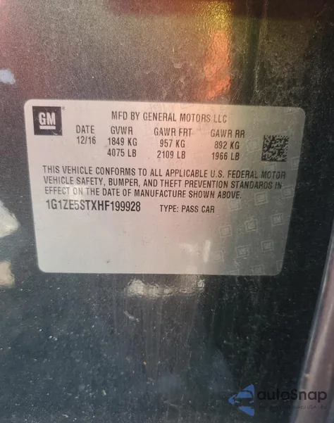 2017 Chevrolet Malibu Lt from USA, damaged, VIN 1G1ZE5STXHF199928